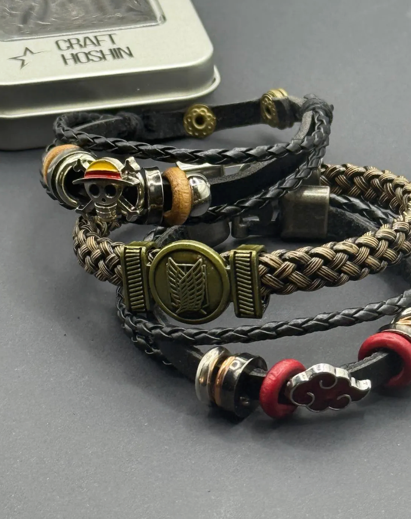 Anime Leather Charm Bracelet | Braided Ninja Cuff | Anime Jewelry Gift