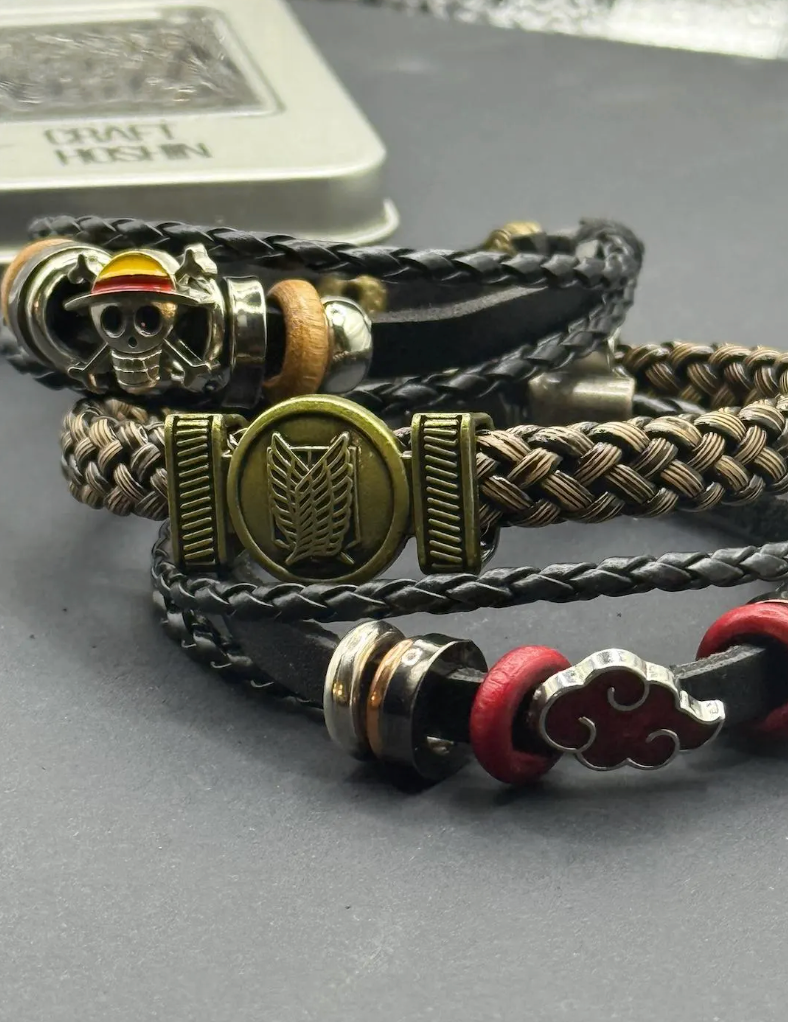 Anime Leather Charm Bracelet | Braided Ninja Cuff | Anime Jewelry Gift