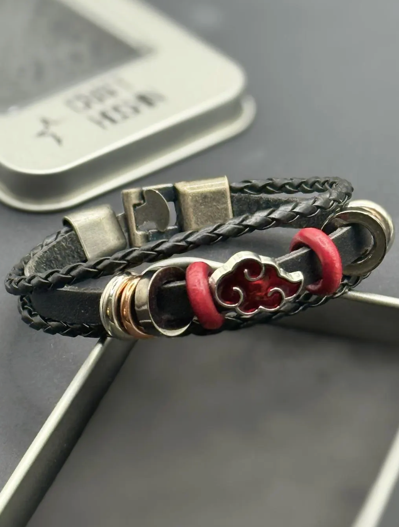 Anime Leather Charm Bracelet | Braided Ninja Cuff | Anime Jewelry Gift