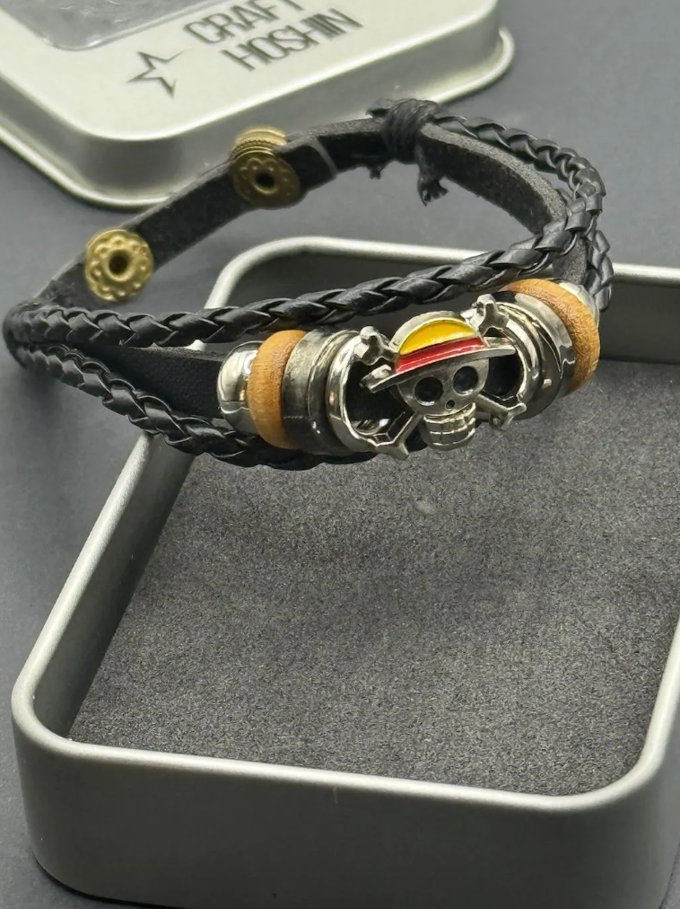 Anime Leather Charm Bracelet | Braided Ninja Cuff | Anime Jewelry Gift
