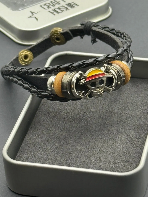 Anime Leather Charm Bracelet | Braided Ninja Cuff | Anime Jewelry Gift