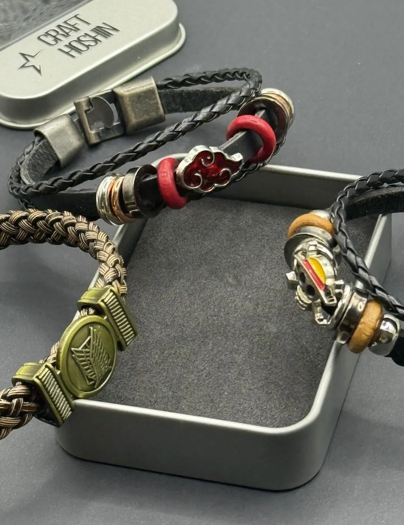 Anime Leather Charm Bracelet | Braided Ninja Cuff | Anime Jewelry Gift