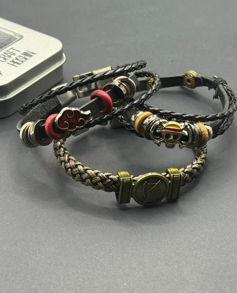 Anime Leather Charm Bracelet | Braided Ninja Cuff | Anime Jewelry Gift