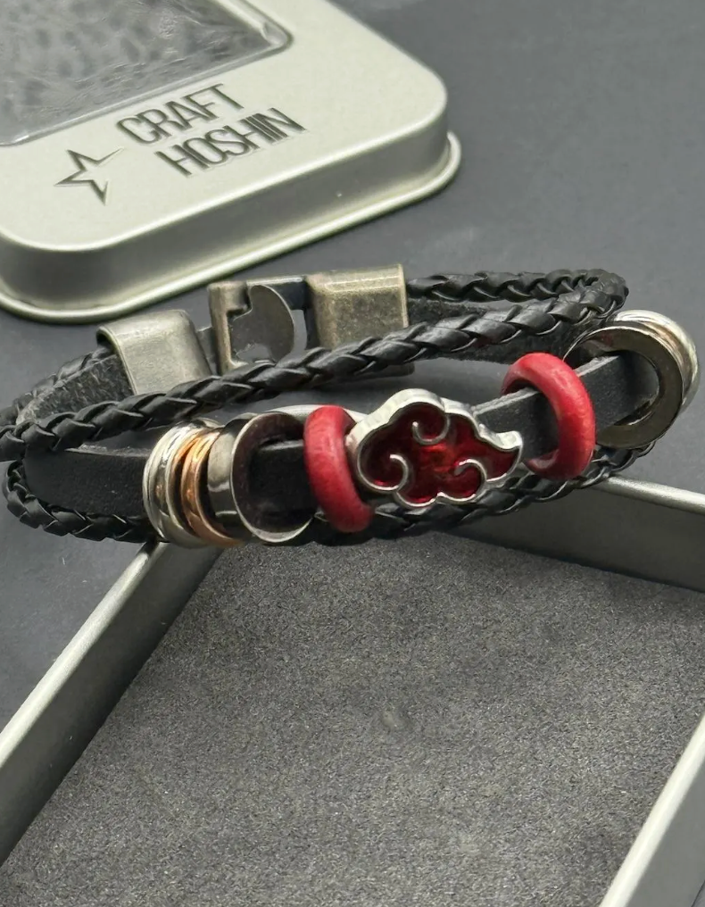 Anime Leather Charm Bracelet | Braided Ninja Cuff | Anime Jewelry Gift