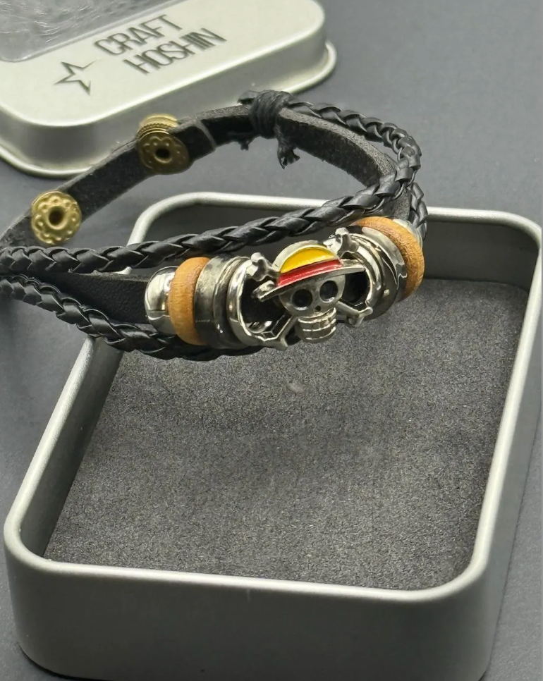 Anime Leather Charm Bracelet | Braided Ninja Cuff | Anime Jewelry Gift
