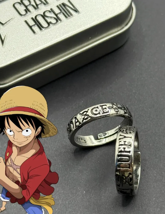One Piece Inspired Adjustable Engraved Ring – Ace and Luffy Anime Pirate Jewelry