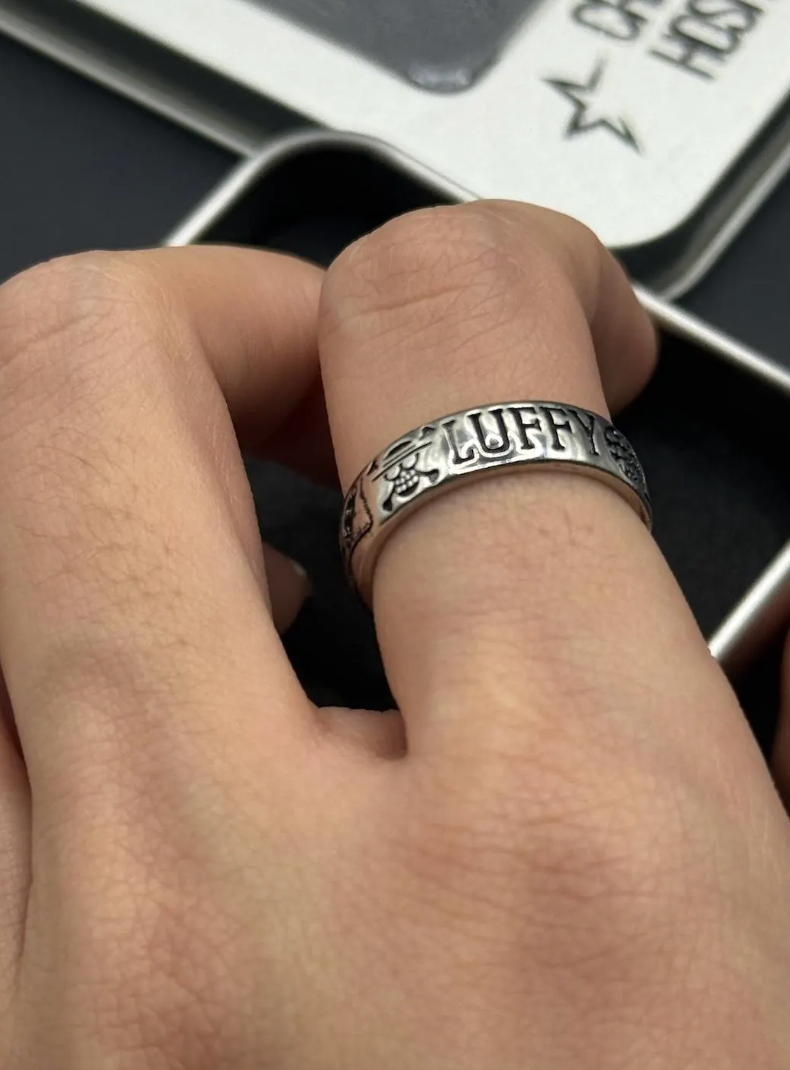 One Piece Inspired Adjustable Engraved Ring – Ace and Luffy Anime Pirate Jewelry