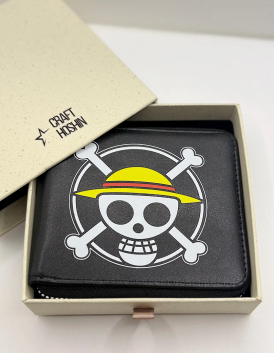 One Piece Straw Hat Pirate Wallet – Black Zip-Around Anime Bifold Wallet