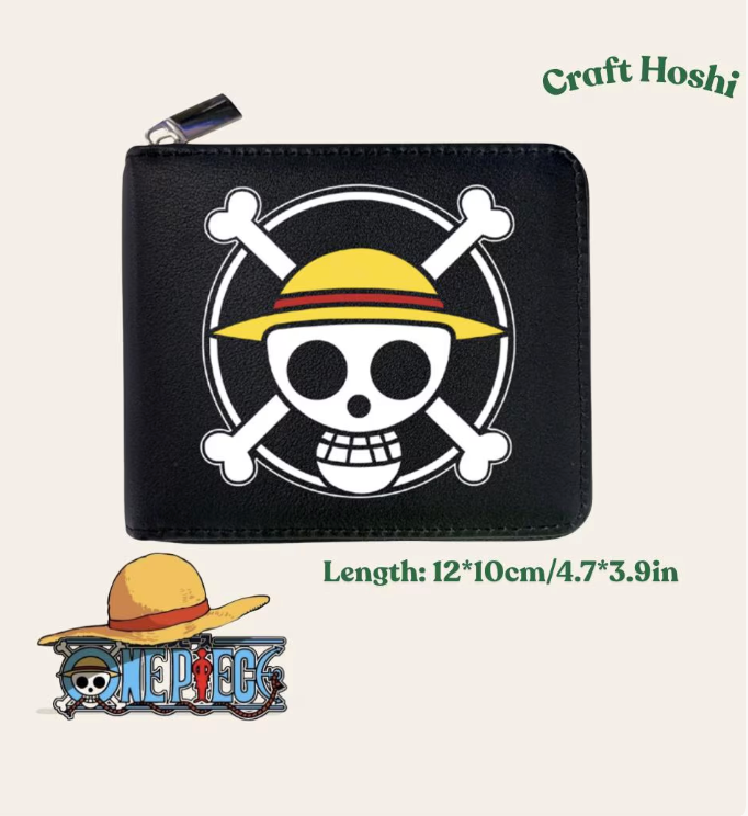 One Piece Straw Hat Pirate Wallet – Black Zip-Around Anime Bifold Wallet