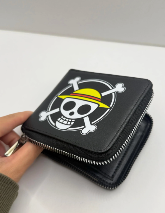 One Piece Straw Hat Pirate Wallet – Black Zip-Around Anime Bifold Wallet