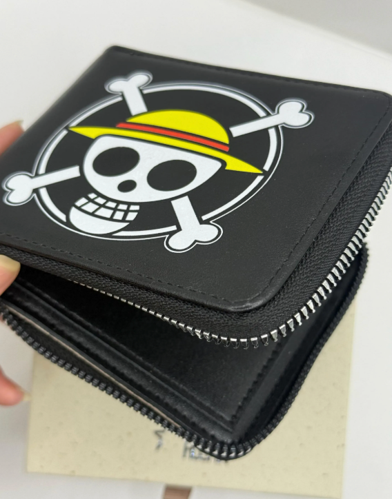 One Piece Straw Hat Pirate Wallet – Black Zip-Around Anime Bifold Wallet