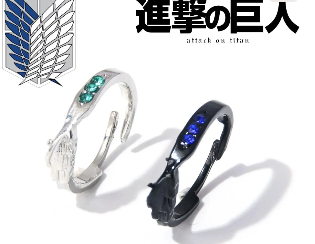 Eren & Levi Ring | Attack on Titan Crystal Ring | AOT Anime Jewelry Gift