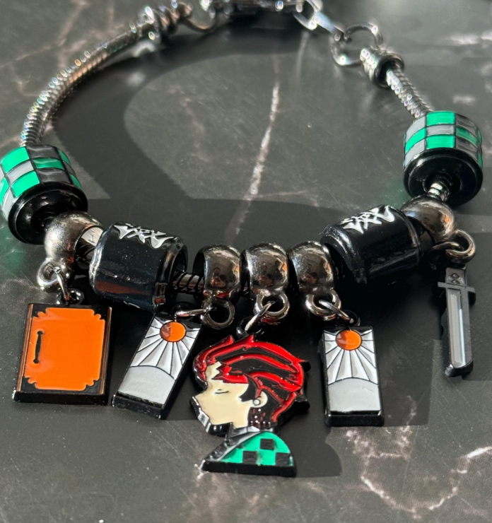 Tanjiro Charm Bracelet | Demon Slayer Checkered Anime Bracelet | Anime Jewelry Gift