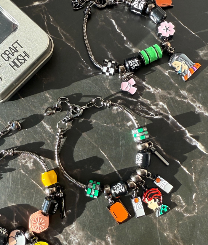 Tanjiro Charm Bracelet | Demon Slayer Checkered Anime Bracelet | Anime Jewelry Gift