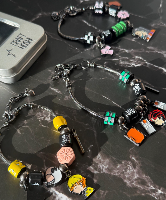 Tanjiro Charm Bracelet | Demon Slayer Checkered Anime Bracelet | Anime Jewelry Gift