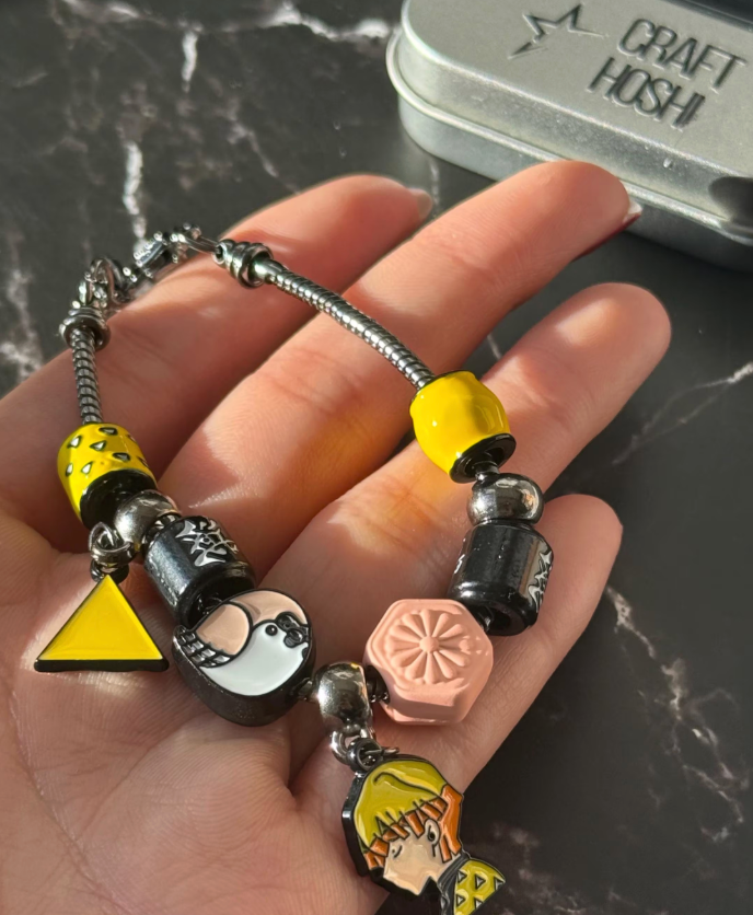 Tanjiro Charm Bracelet | Demon Slayer Checkered Anime Bracelet | Anime Jewelry Gift