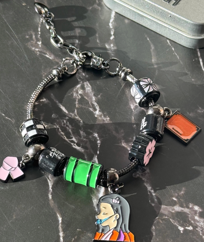 Demon Slayer Checkered Bracelet Tanjiro Charm