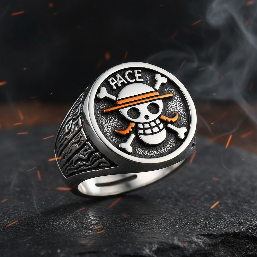 ACE One Piece tribute engraved ring silver-tone anime jewelry