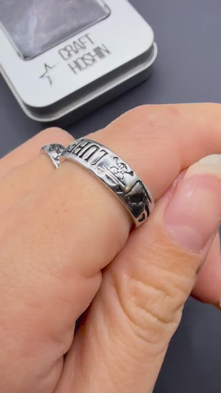 One Piece Inspired Adjustable Engraved Ring – Ace and Luffy Anime Pirate Jewelry