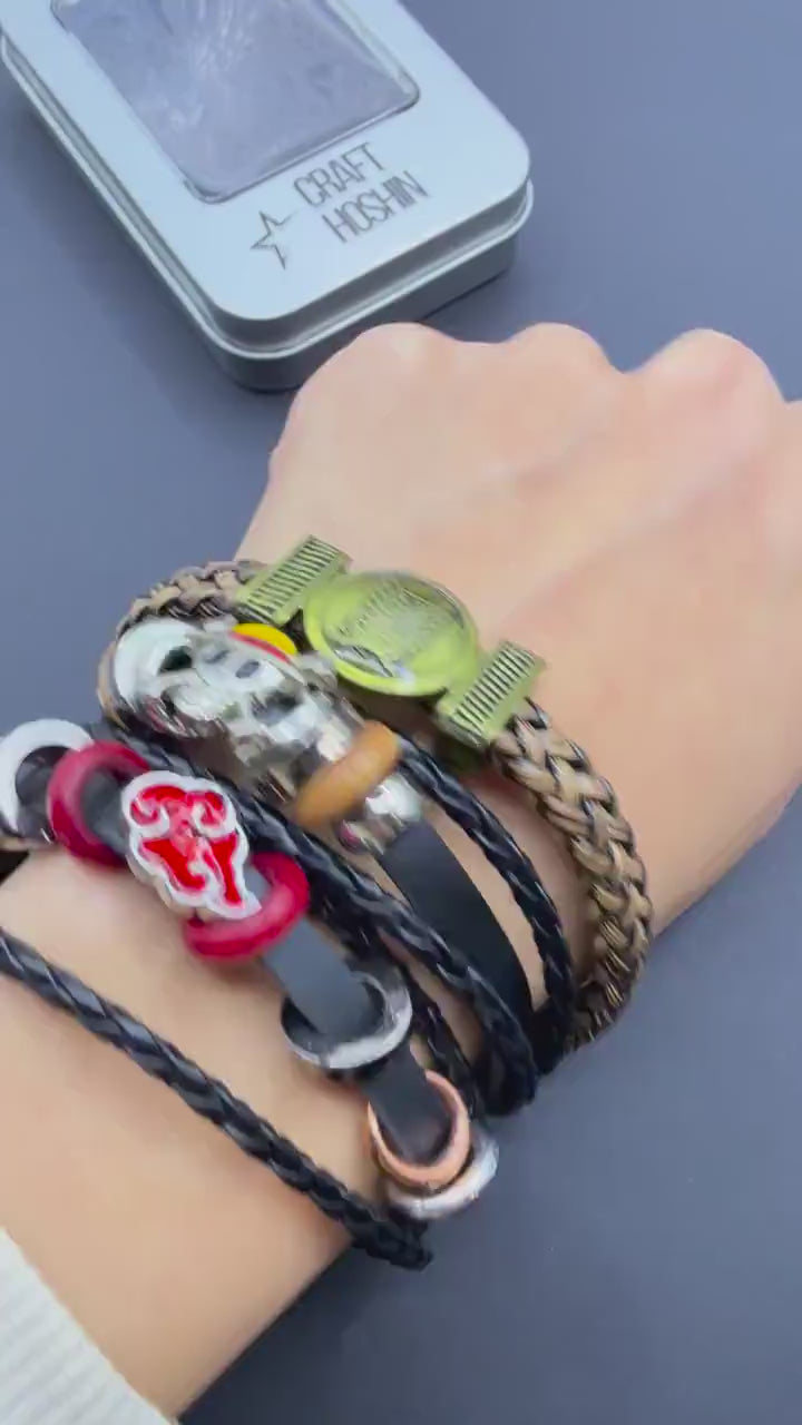 Anime Leather Charm Bracelet | Braided Ninja Cuff | Anime Jewelry Gift